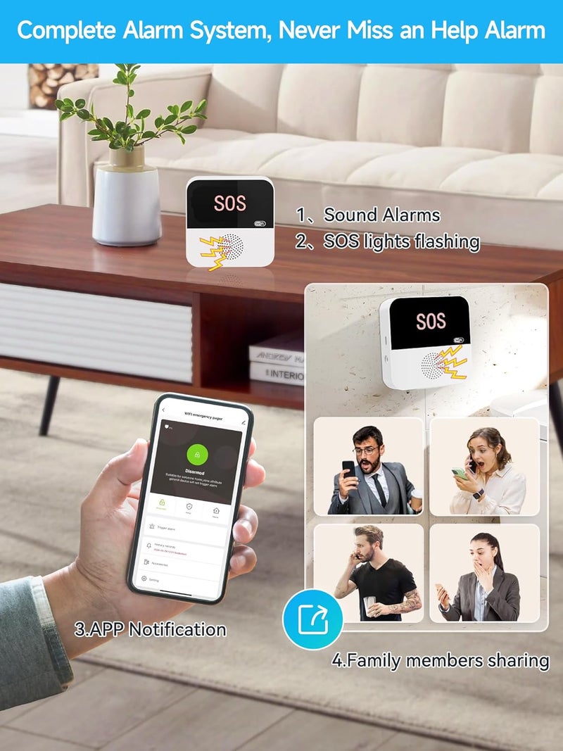 PILSAMAS زر استدعاء المساعد اللاسلكي 3 عبوات لكبار السن في المنزل، زر الذعر WIFI، زر المساعدة، إنذار لكبار السن مع إنذار صوتي وضوئي، تنبيه عبر التطبيق، زر الاستجابة الطارئة، جهاز استدعاء المساعد - Image 5
